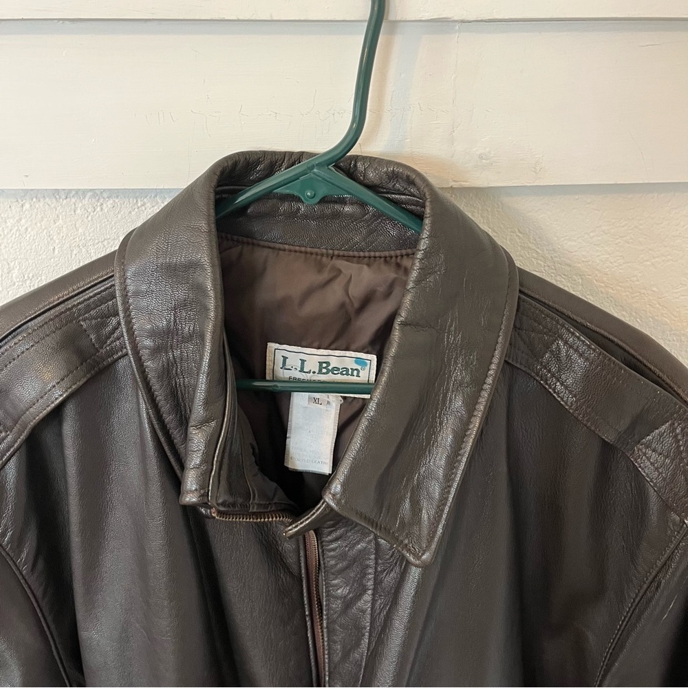 Vintage LL Bean Men's XL Goatskin Leather Bomber Coat - Picture 2 of 11
